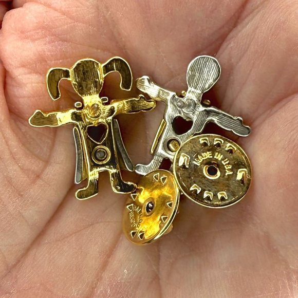 Vintage Heartfelt Duo Silver and Gold Friendship Family Soulmate Pins 1 Inch - Picture 6 of 7